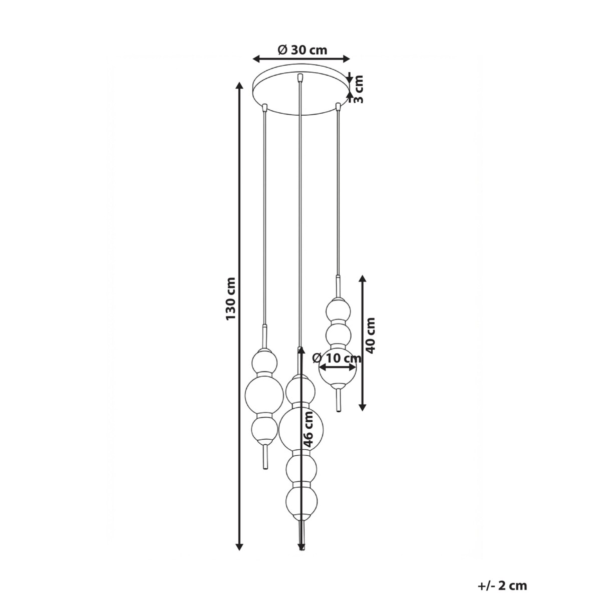 Lampa wisząca 3-punktowa ARAS LED Szkło Złoty