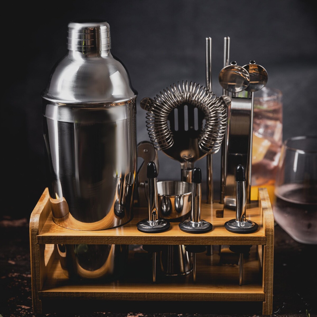 Zestaw barmański do drinków koktajli 15-ele Shaker srebrny KLAUSBERG