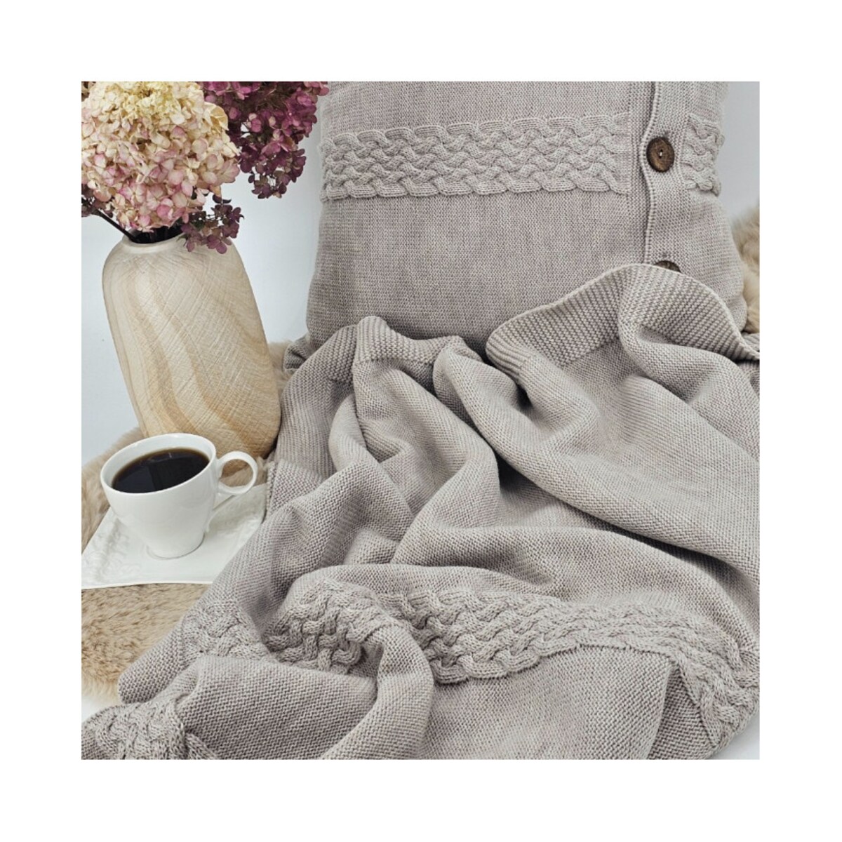 Koc dzianinowy z wełny MERINO 150x200 cm – FLORENCE NUDE