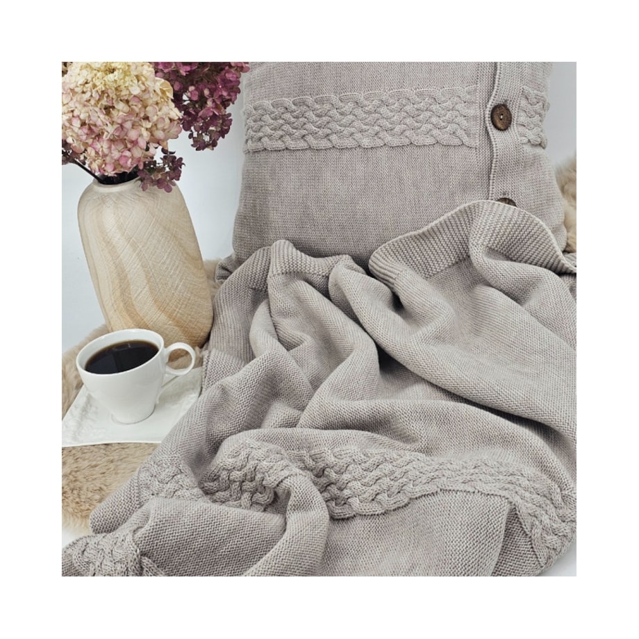 Koc dzianinowy z wełny MERINO 150x200 cm – FLORENCE NUDE