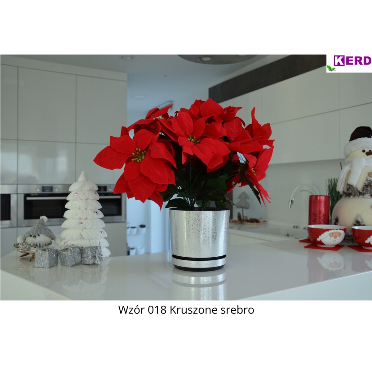 12 cm wzór KRUSZONE SREBRO Doniczka z podstawką elegancka drobinki lustra z połyskiem z drenażem nowoczesna