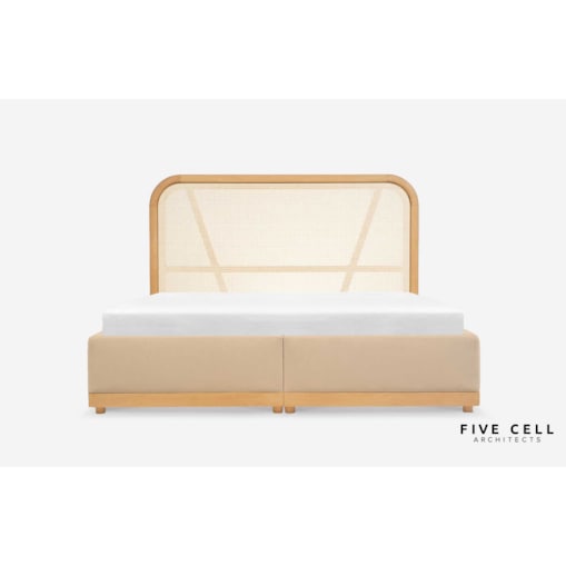 Łóżko Japandi (200X200) z pojemnikiem na pościel w tkaninie Tierra 02