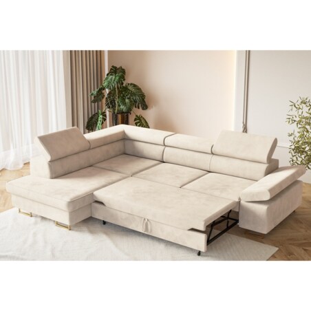 Narożnik ALEX z regulowanymi zagłówkami, lewostronny - Matt Velvet beżowy