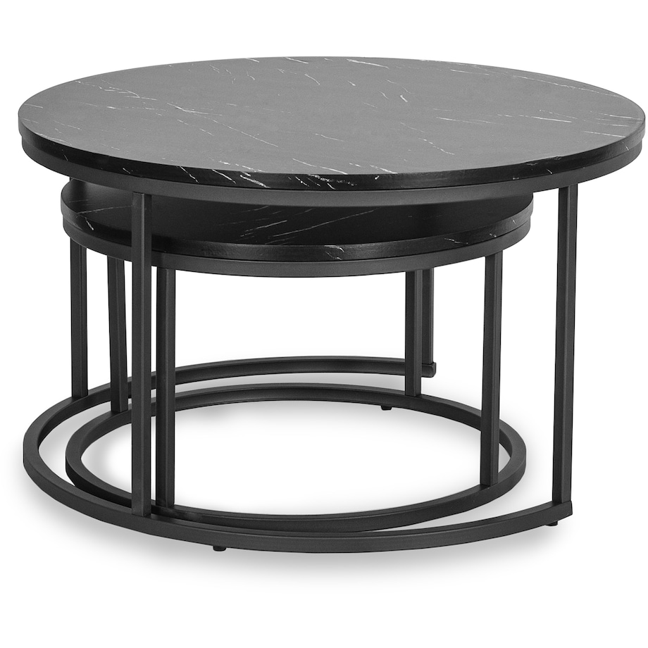 Zestaw Stolik Kawowy Okrągły 2w1 Ława Do Salonu Czarny Marmur MAURO MAX