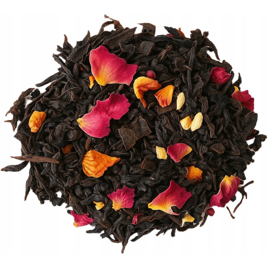 Herbata czarna BOŻONARODZENIOWA kardamon goździki płatki róż migdały 100g - herbata liściasta sypana mieszanka napar susz