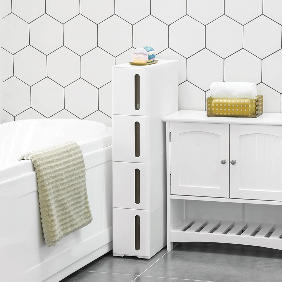 MOBILNA SZAFKA ŁAZIENKOWA Z SZUFLADAMI - BIAŁA