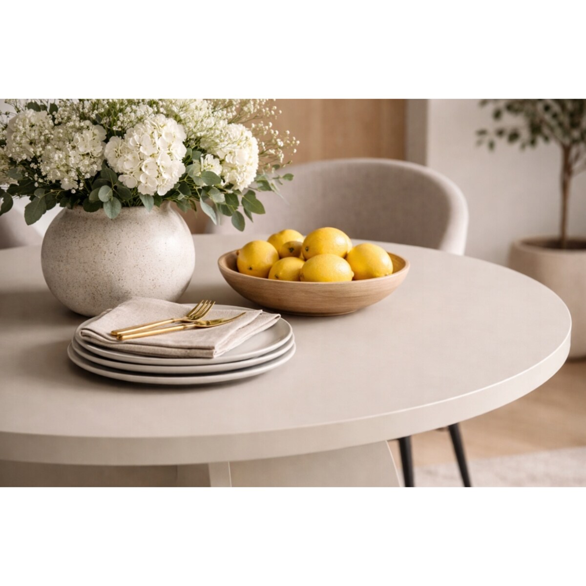 Stół do Jadalni Salonu BAMBI Okrągły 100 cm Kaszmir Styl Japandi PREMIUM