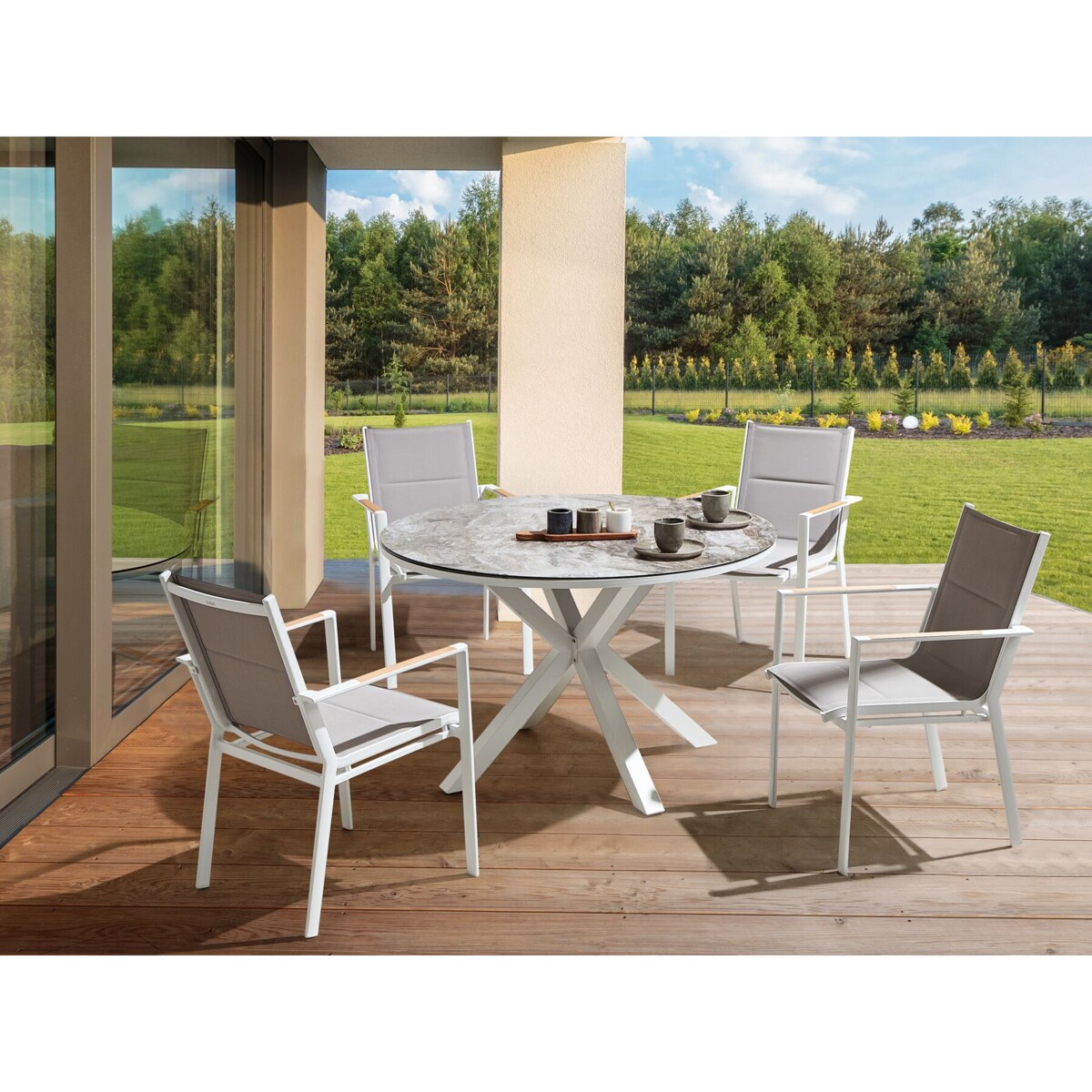 Zestaw ogrodowy dla 4 osób MALETTO/BUSSETO Metal Efekt marmuru Szary