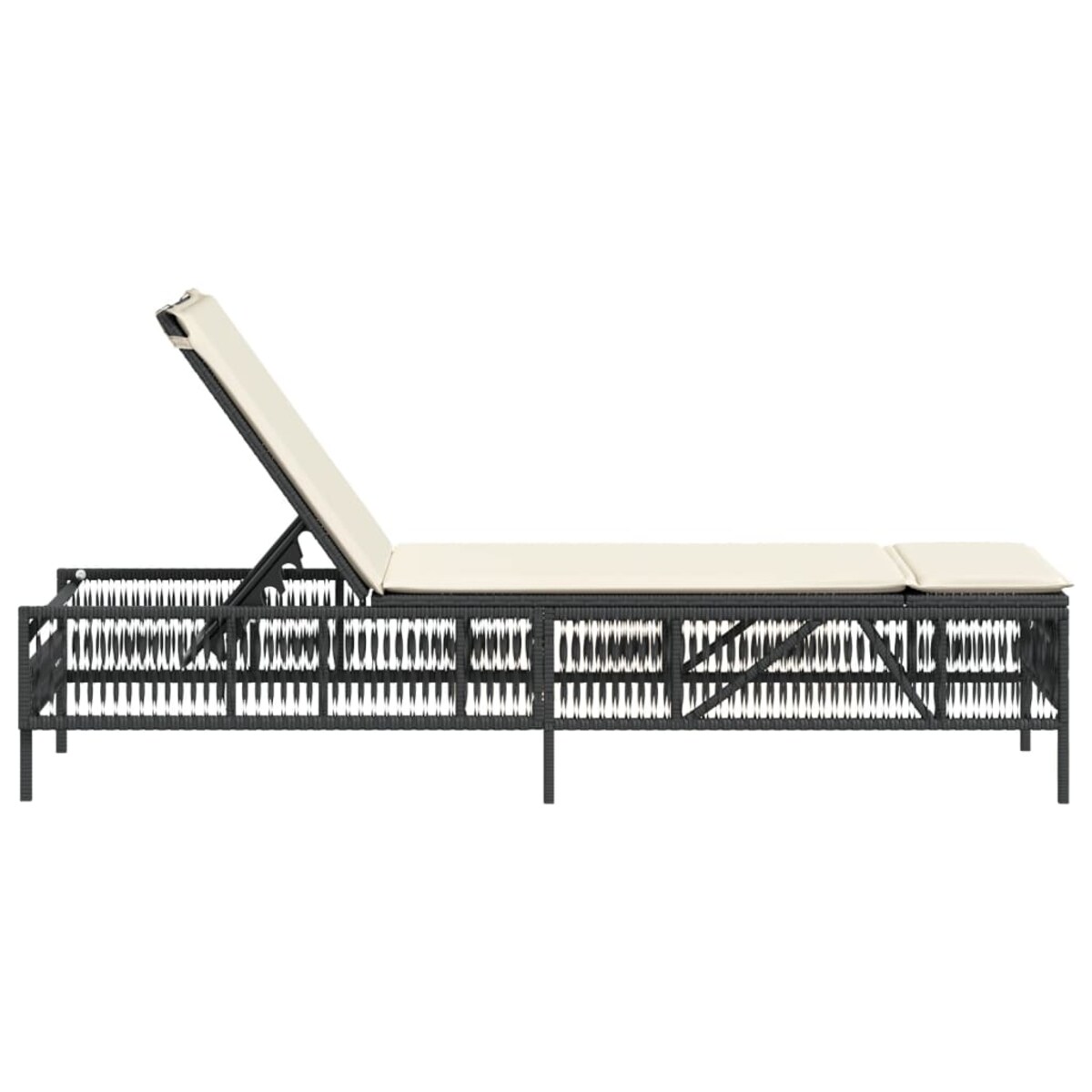 vidaXL Leżak z poduszką, czarny, polirattan