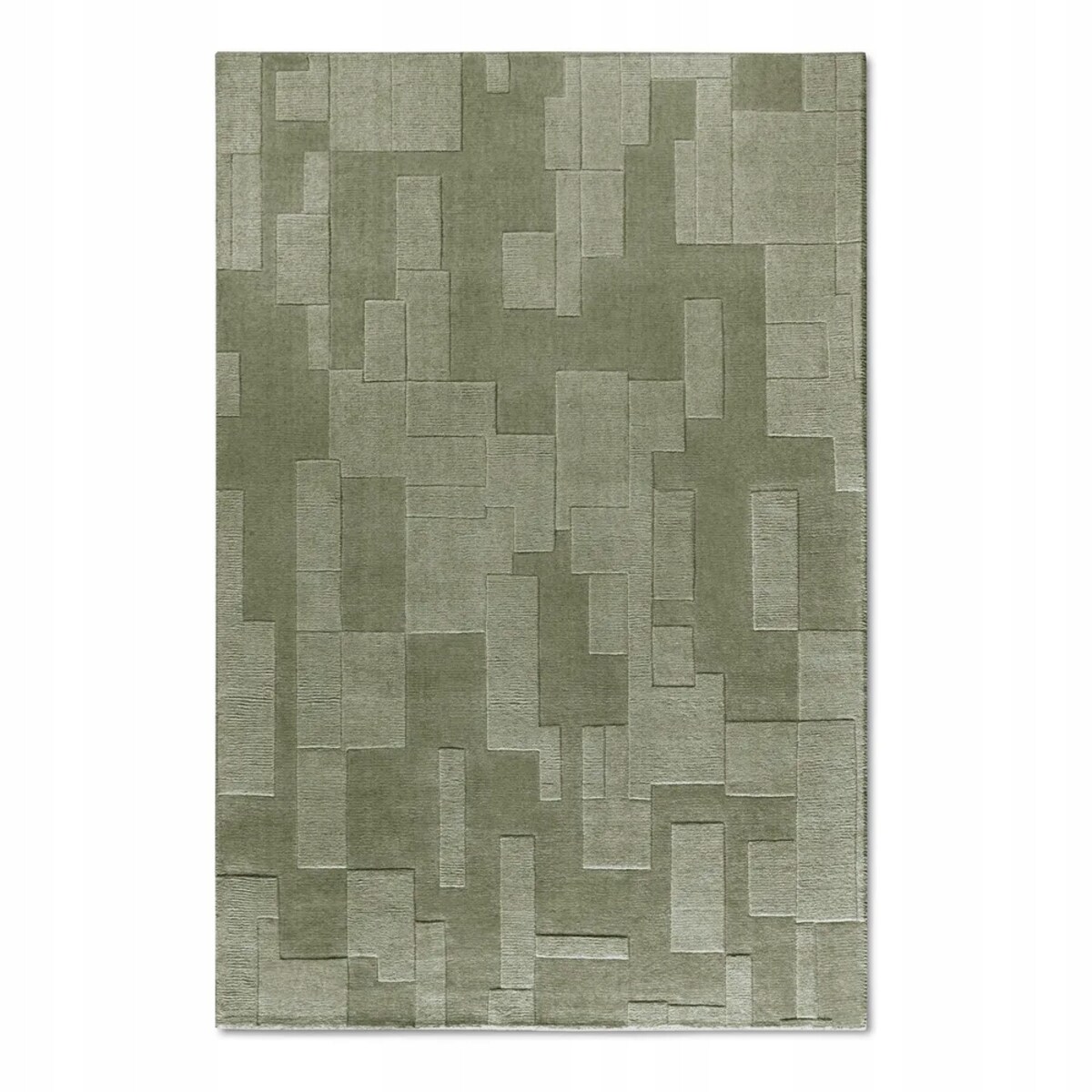 Dywan wełniany do salonu 80x150cm, zielony nowoczesny wzór 3D