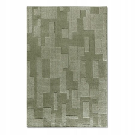 Dywan wełniany do salonu 80x150cm, zielony nowoczesny wzór 3D