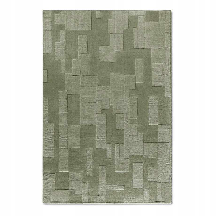 Dywan wełniany do salonu 80x150cm, zielony nowoczesny wzór 3D