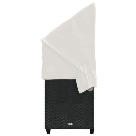 vidaXL Leżanka z zadaszeniem i poduszkami, czarna, polirattan