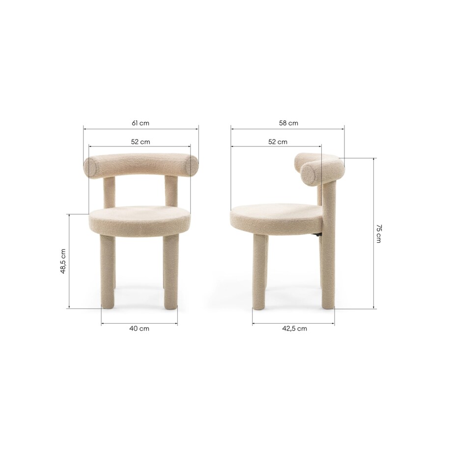Krzesło do jadalni beżowe/tapicerowane nogi 75x61x58 cm PEDRITA - II, 2 szt.