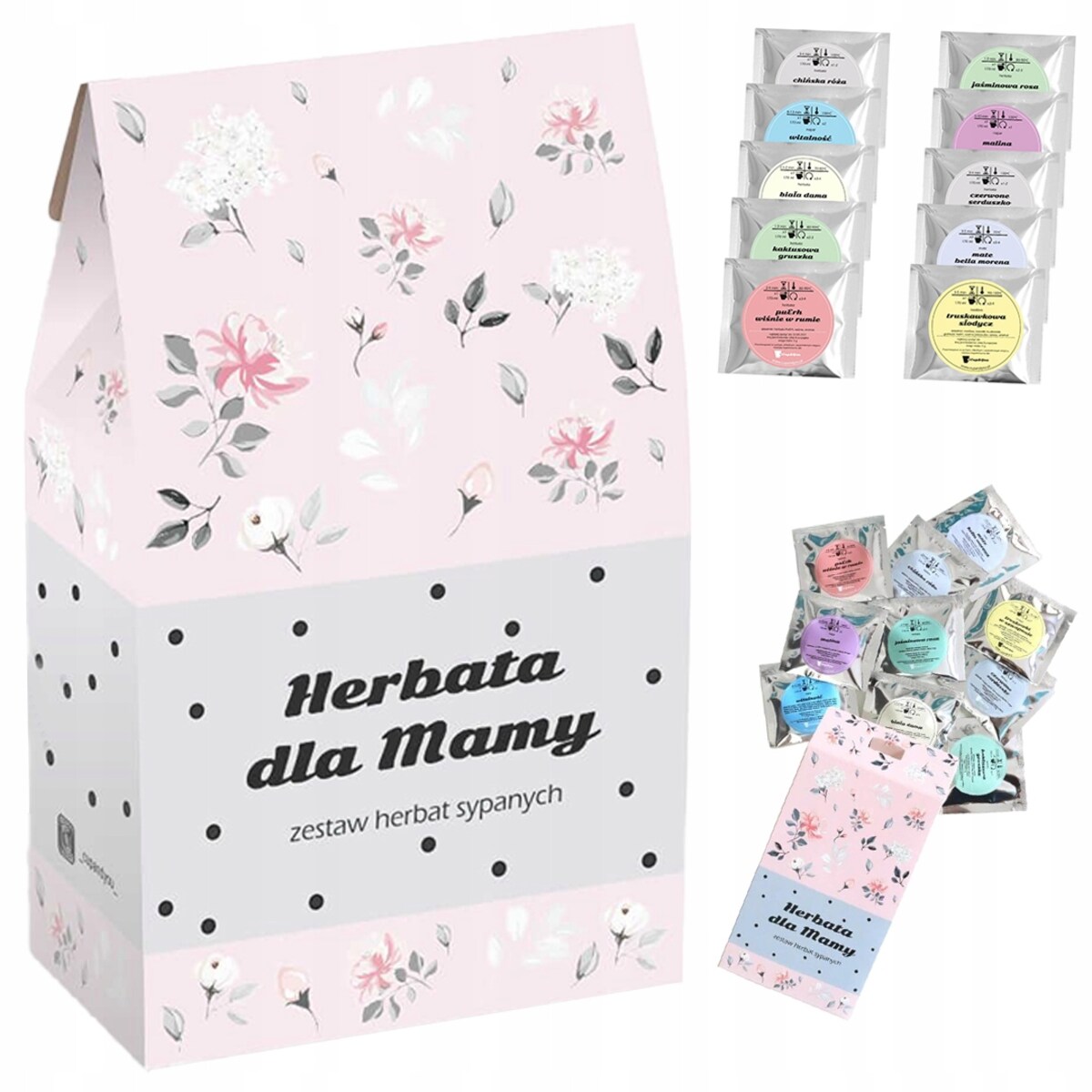 ZESTAW PREZENTOWY UPOMINKOWY BOX NA DZIEŃ MATKI URODZINY DLA MAMY TEŚCIOWEJ - MIX 10 RÓŻNYCH HERBAT SYPANYCH LIŚCIASTYCH