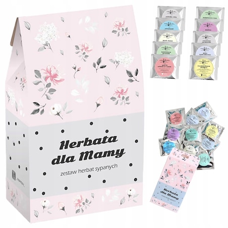 ZESTAW PREZENTOWY UPOMINKOWY BOX NA DZIEŃ MATKI URODZINY DLA MAMY TEŚCIOWEJ - MIX 10 RÓŻNYCH HERBAT SYPANYCH LIŚCIASTYCH