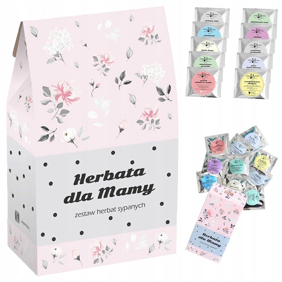 ZESTAW PREZENTOWY UPOMINKOWY BOX NA DZIEŃ MATKI URODZINY DLA MAMY TEŚCIOWEJ - MIX 10 RÓŻNYCH HERBAT SYPANYCH LIŚCIASTYCH