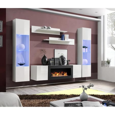 Meblościanka FLY M3 biały połysk/biały mat z biokominkiem