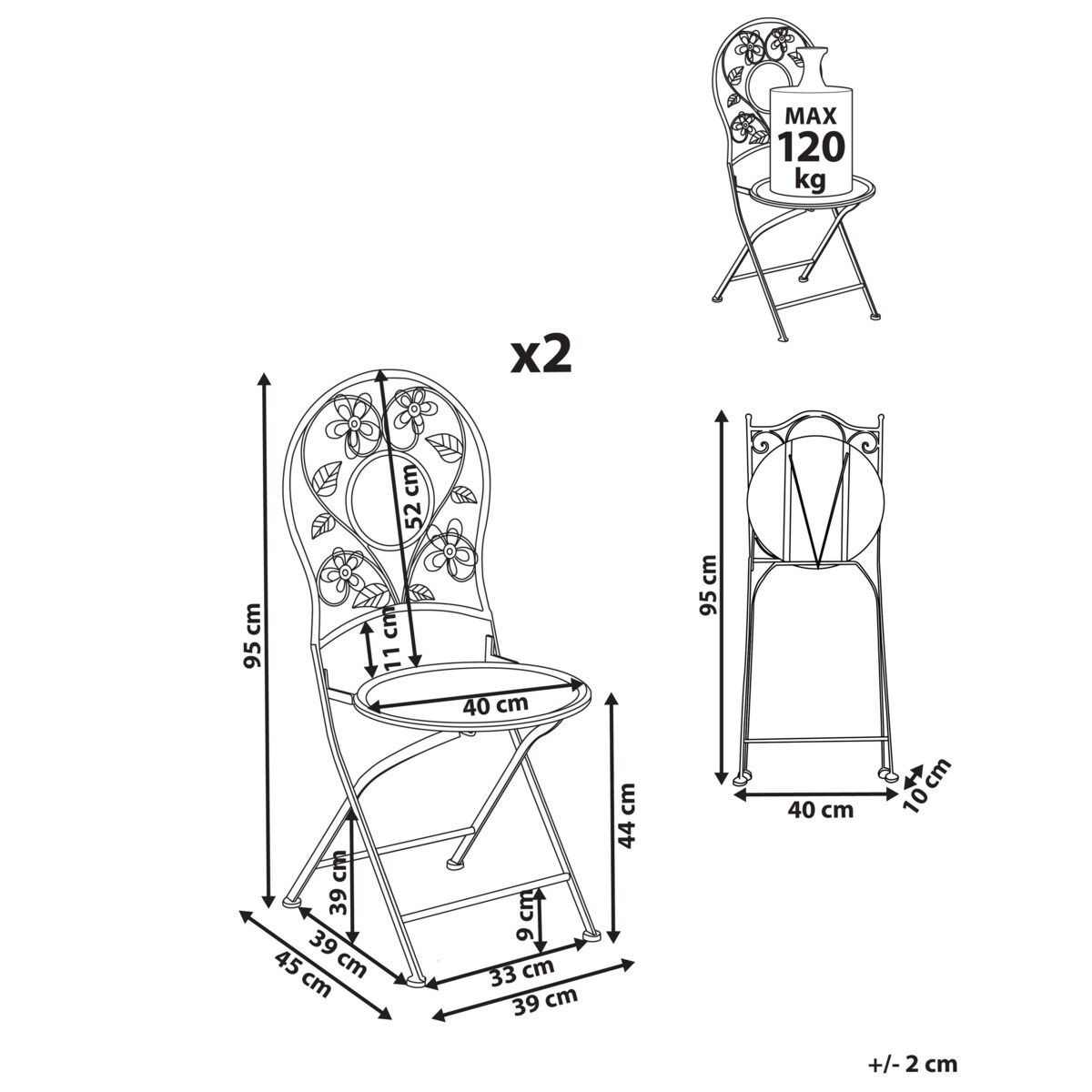 Zestaw 2 krzeseł ogrodowych YAVIZA Składane Metal Jasnobeżowy