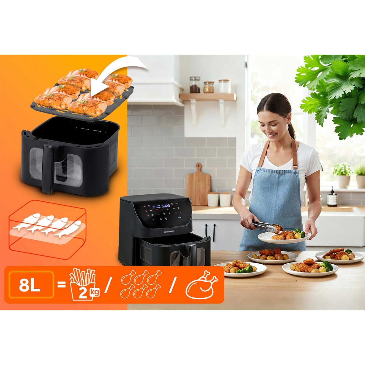 Frytkownica beztłuszczowa air fryer frytownica 8l Berdsen BD-661 1700W