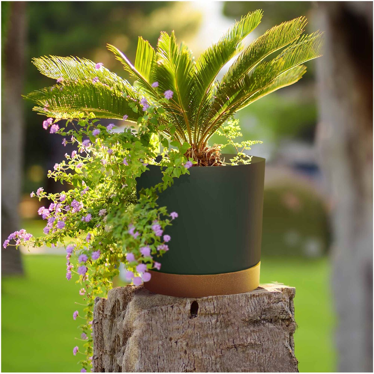 Doniczka Ogrodowa 14,8Cm Z Podstawką Do Domu Donica Plastikowa Gładka Zielona