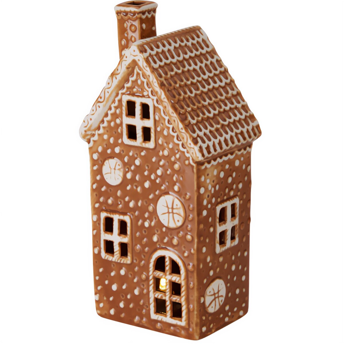 Domek z piernika porcelanowy z podświetleniem LED, 13,6 x 9,4 x 19,6 cm