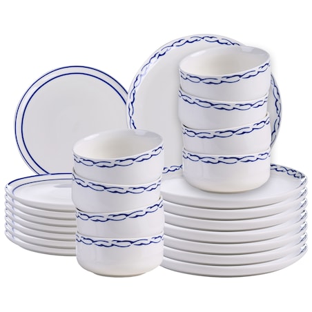 Zastawa stołowa 24-częściowa AMCHUR Porcelana Biały/ niebieski