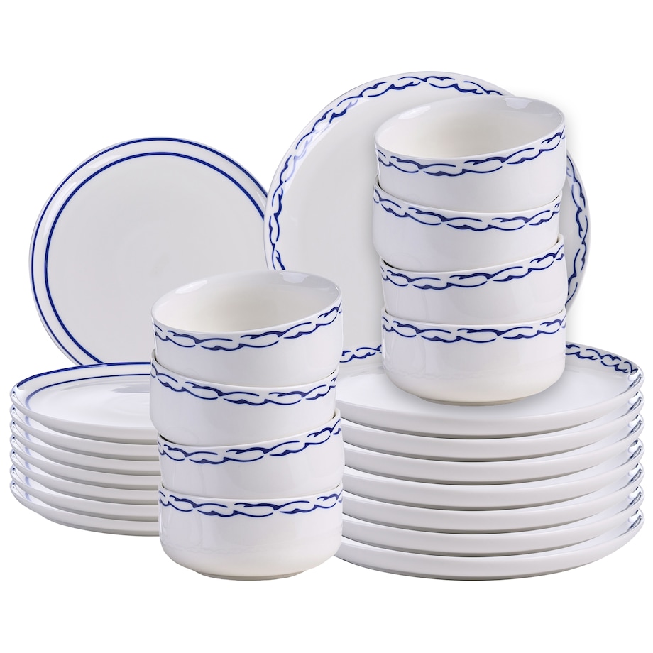 Zastawa stołowa 24-częściowa AMCHUR Porcelana Biały/ niebieski