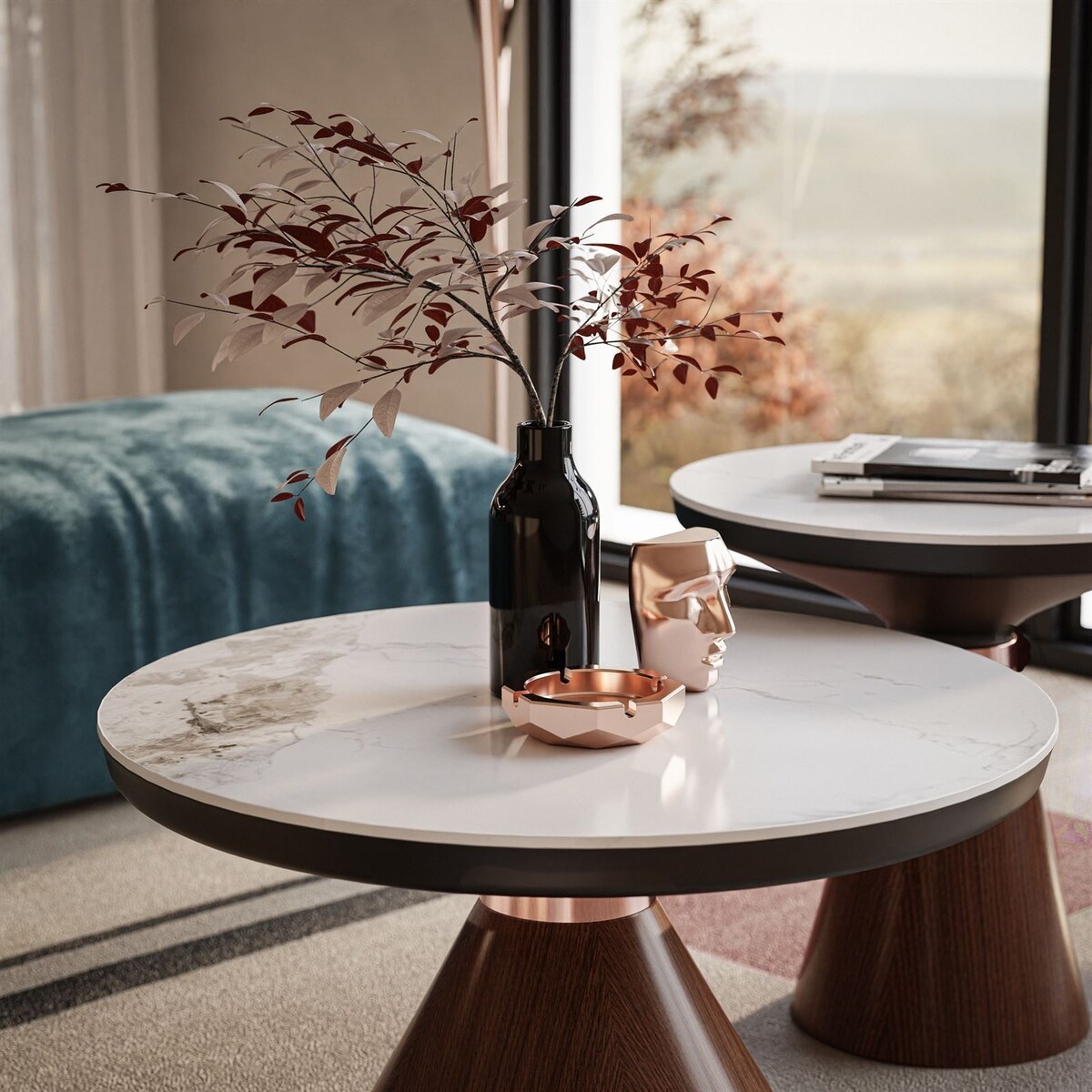 Ława GISELLE II 2w1 orzech biały marmur