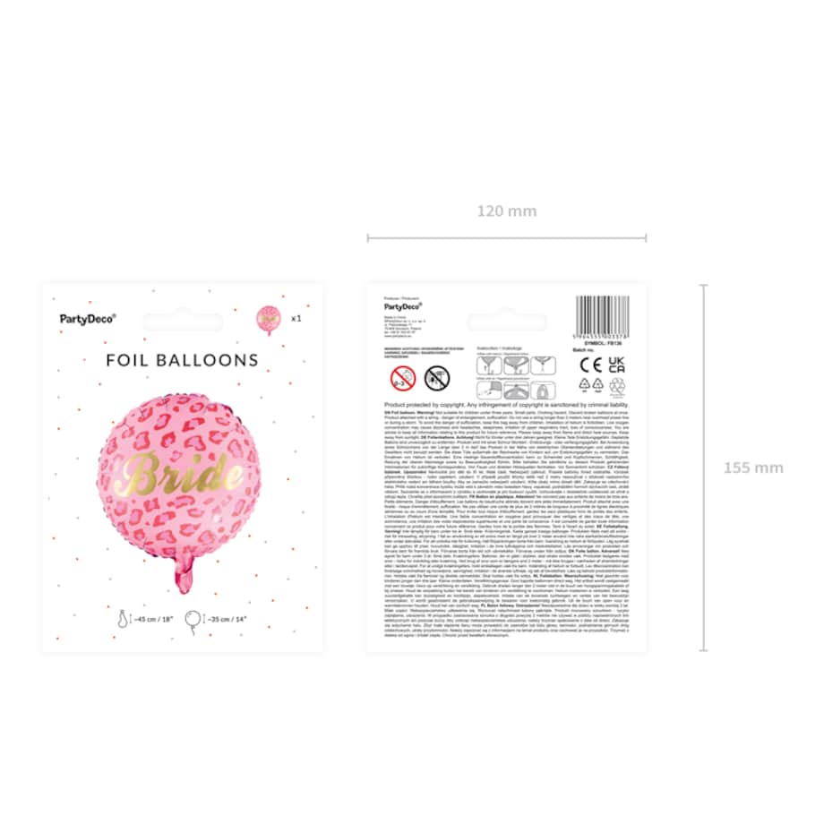 Balon foliowy Bride 45 cm, mix