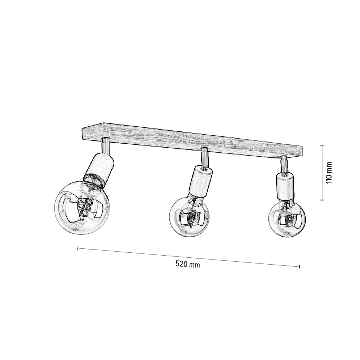 Drewniana Lampa Sufitowa BRITOP Lighting 3xE27 Max.25W Dąb Olejowany FSC z Detalem Czerni, Polski Producent, 1 szt.