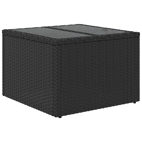vidaXL Stół ogrodowy ze szklanym blatem, czarny, 55x55x37cm, rattan PE