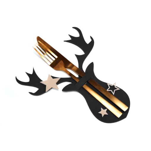 Pokrowiec na sztućce Świąteczny 4 szt. Renifer Czarny