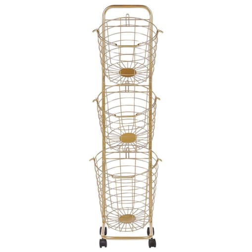 Stojak z 3 koszami na kółkach metalowy złoty AYAPAL