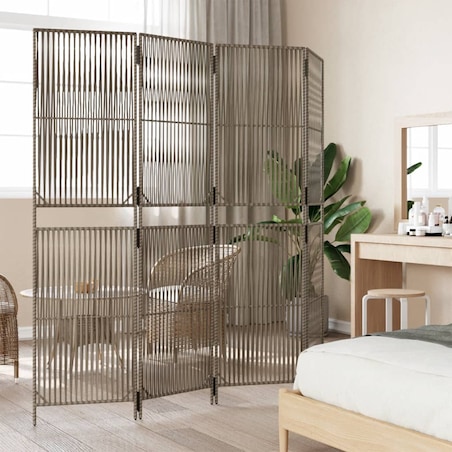 vidaXL Parawan 4-panelowy, szary, polirattan