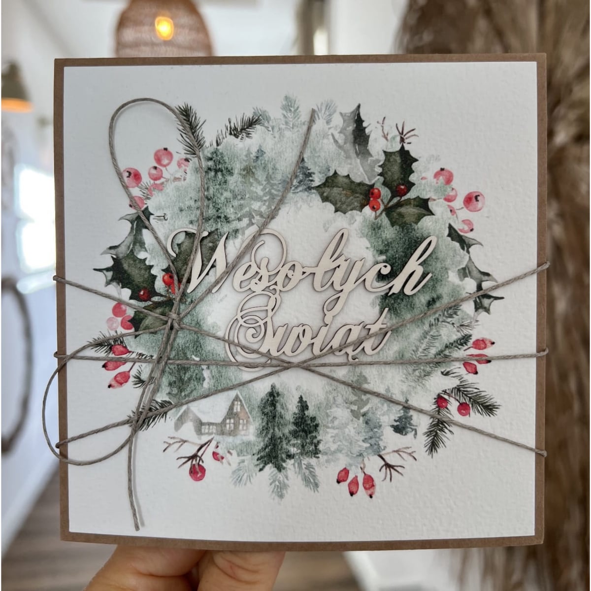 Wyjątkowa ręcznie robiona kartka świąteczna na Boże Narodzenie na piękne życzenia świąteczne - prezent