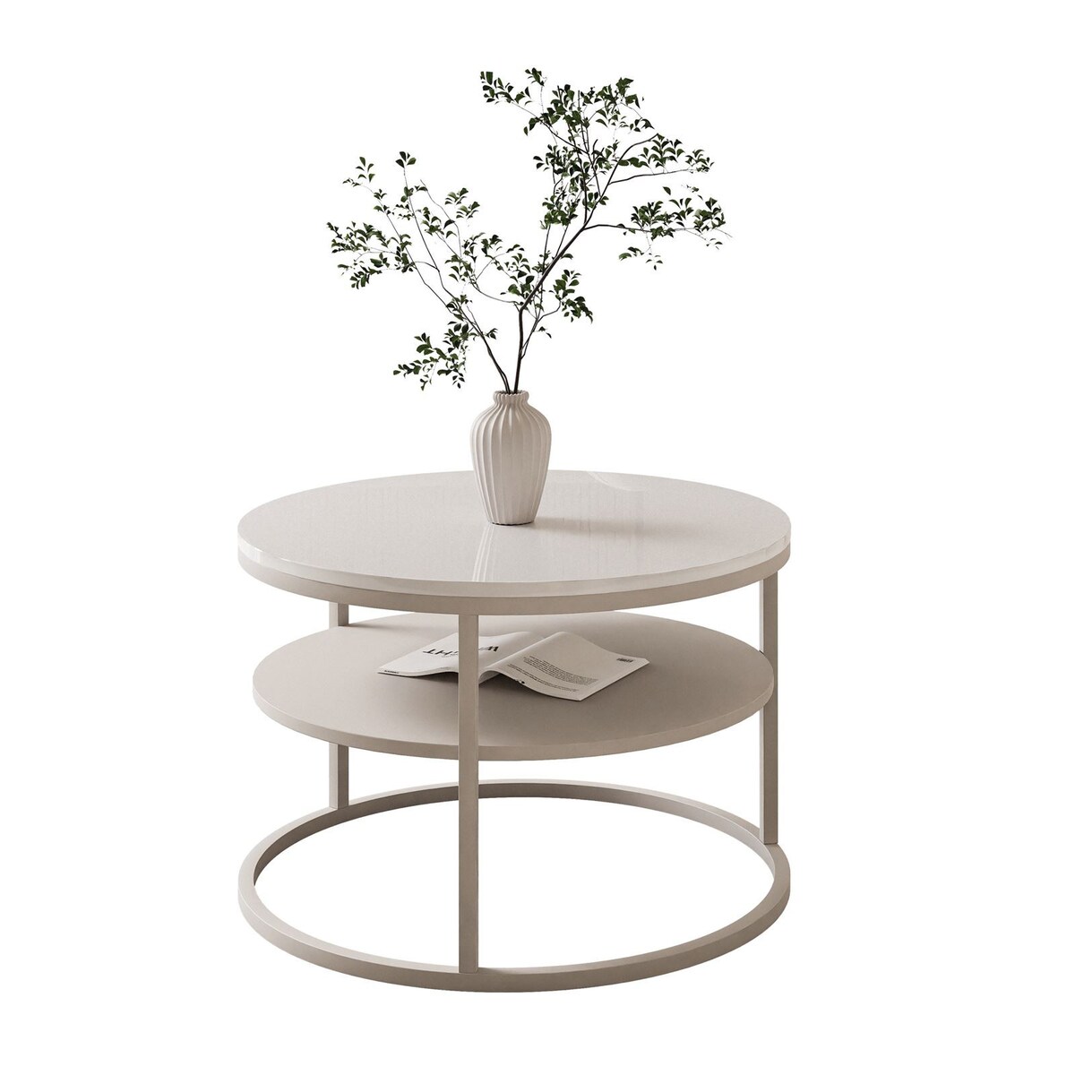 Stolik Kawowy CIRI SLIM z pólką kaszmir biały połysk