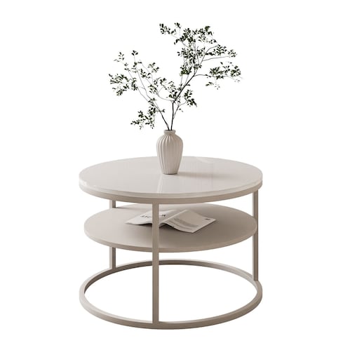 Stolik Kawowy CIRI SLIM z pólką kaszmir biały połysk