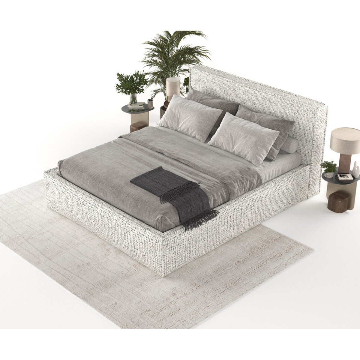 Łóżko kontynentalne SATO 180x200 z pojemnikiem, Kremowo-czarny melanż, tkanina Coco 80