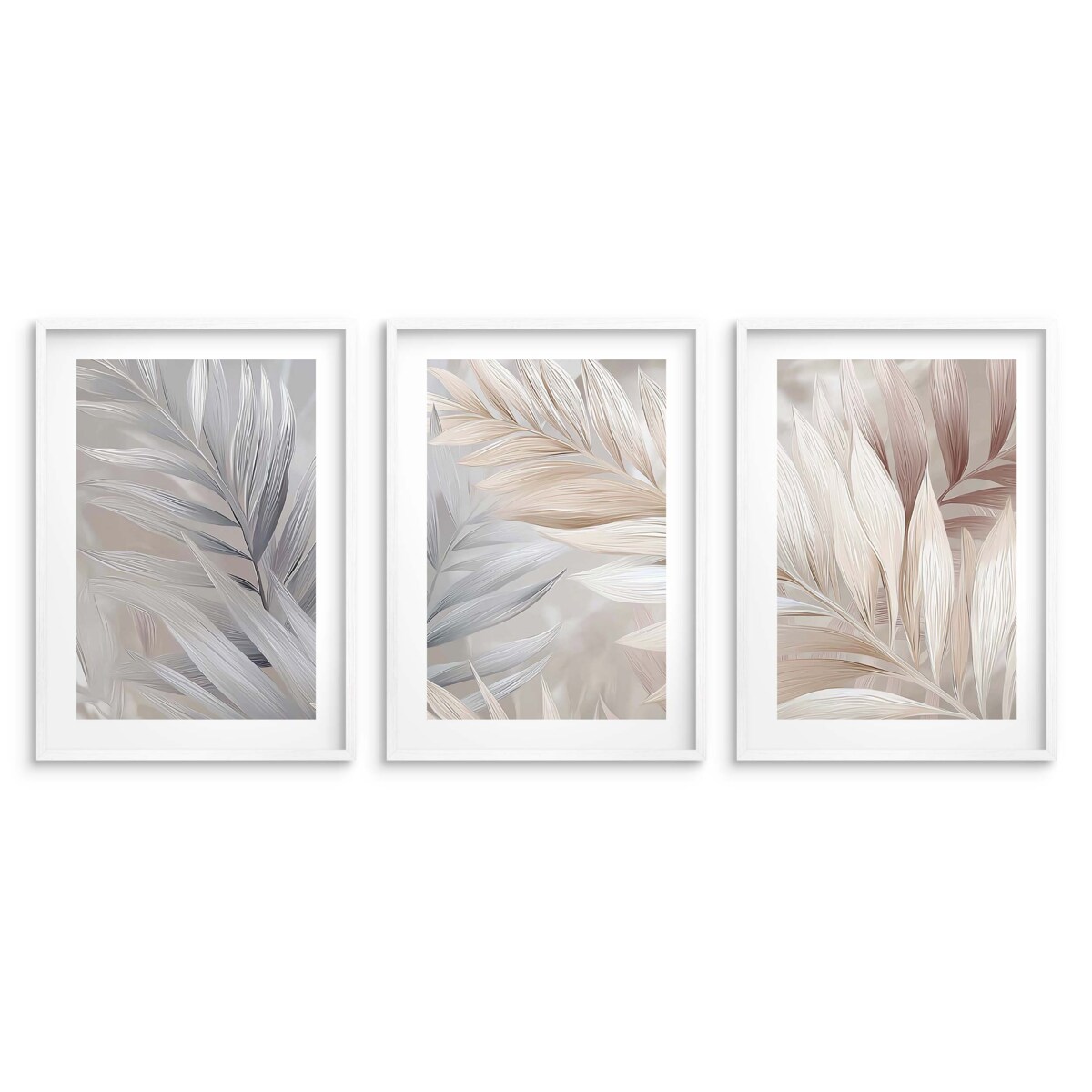 Plakaty w ramkach Liście Boho Obrazy do sypialni Pióra Ecru Beż Dekoracje