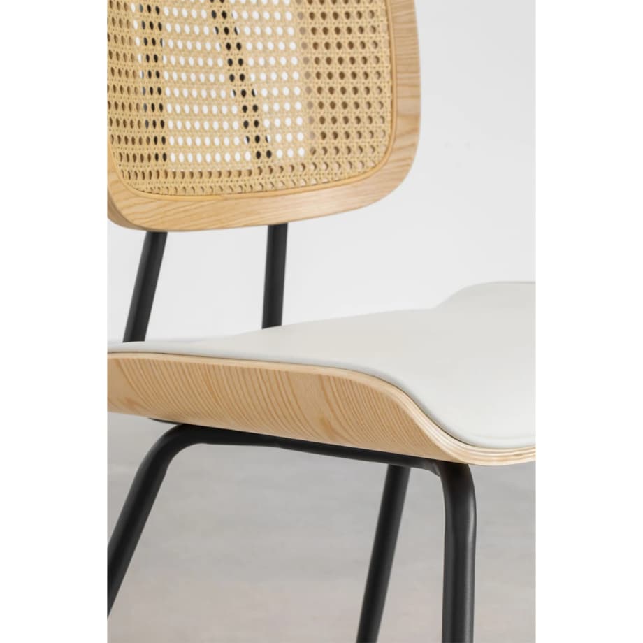 Krzesło barowe z drewna, rattanu i ekoskóry białej Raysa naturalne 75 cm