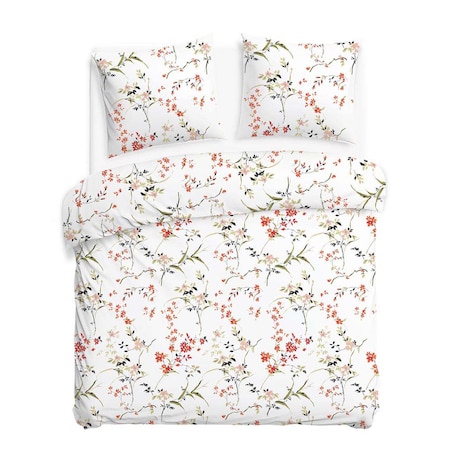 Pościel bawełniana 180x200 Bloome biała w kolorowe kwiaty, Cottonlove