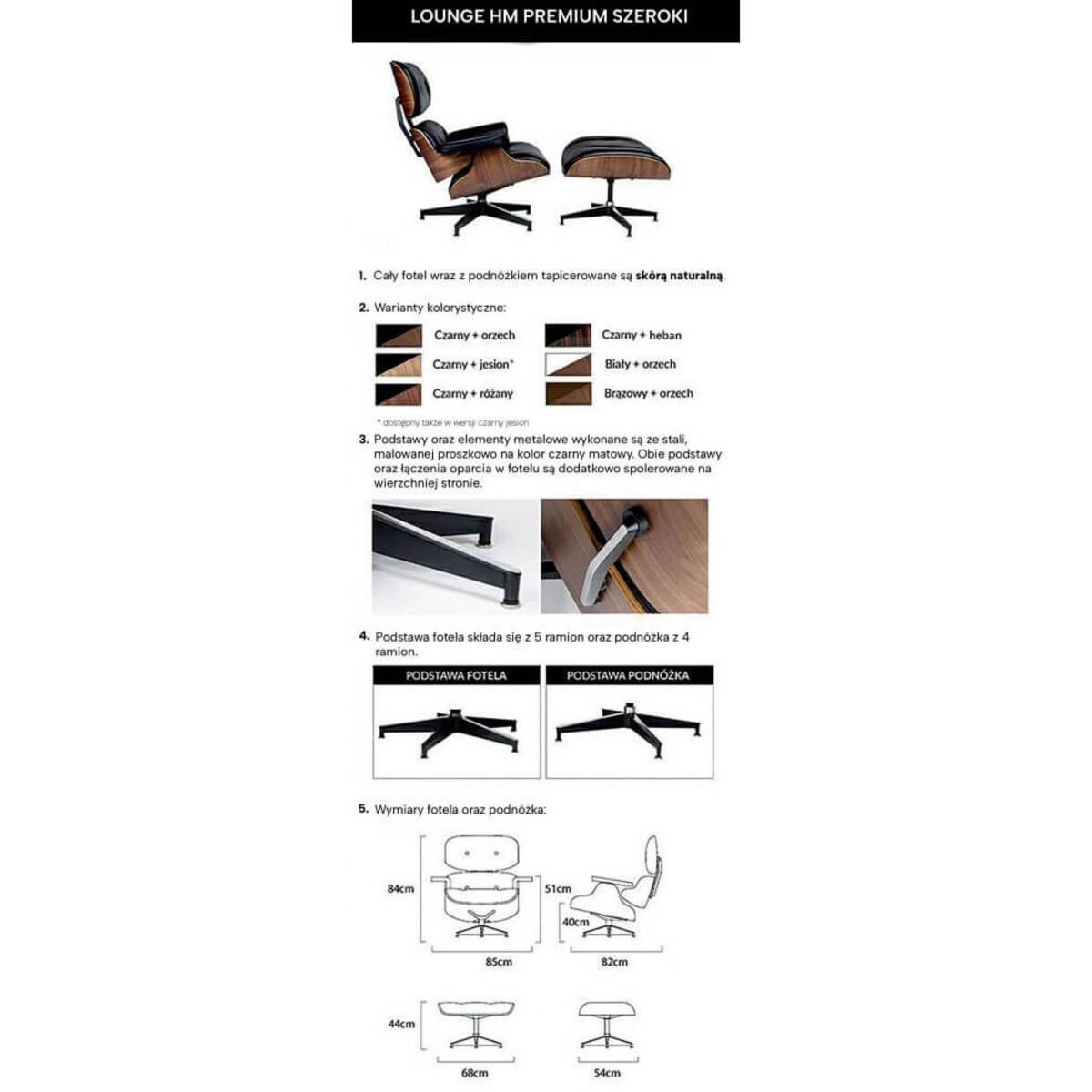 Szeroki fotel Lounge salonowy do wypoczynku czarny orzech, King Home