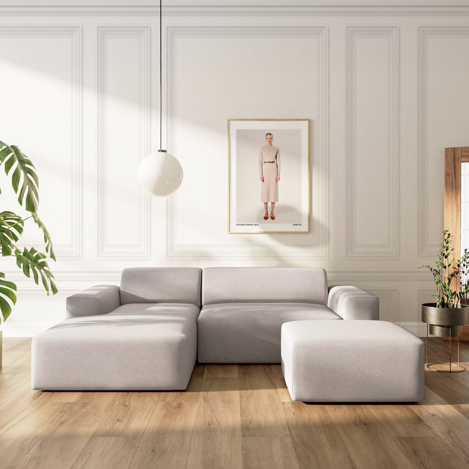 Villet Sofa narożna lewa z funkcją spania i pojemnikiem szara