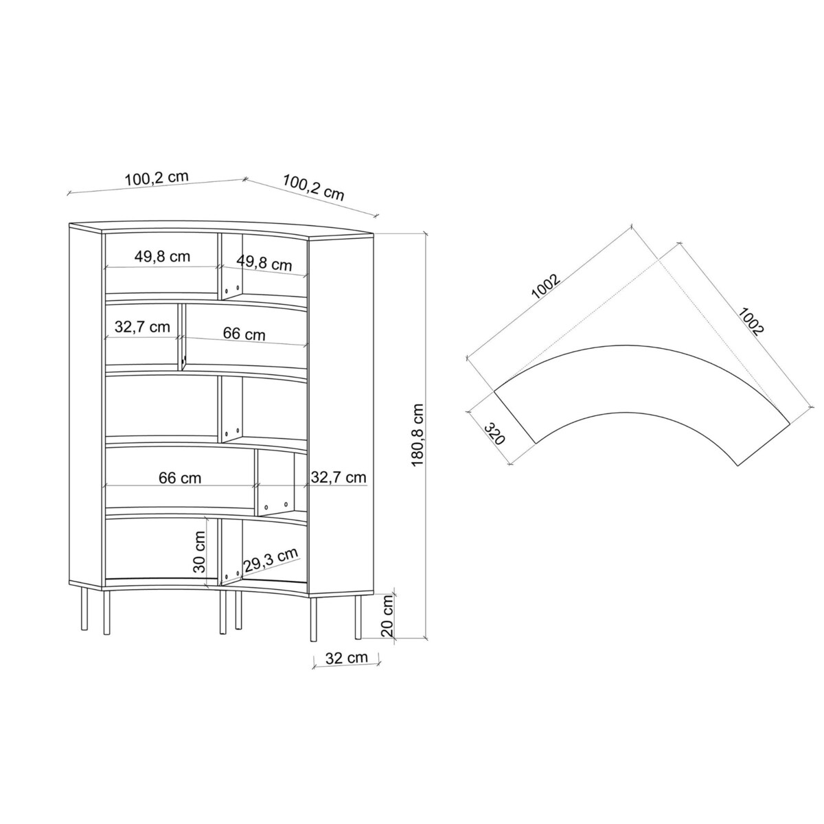 Nowoczesny narożny regał na książki Skandica HORN z czarnymi nogami / czarny