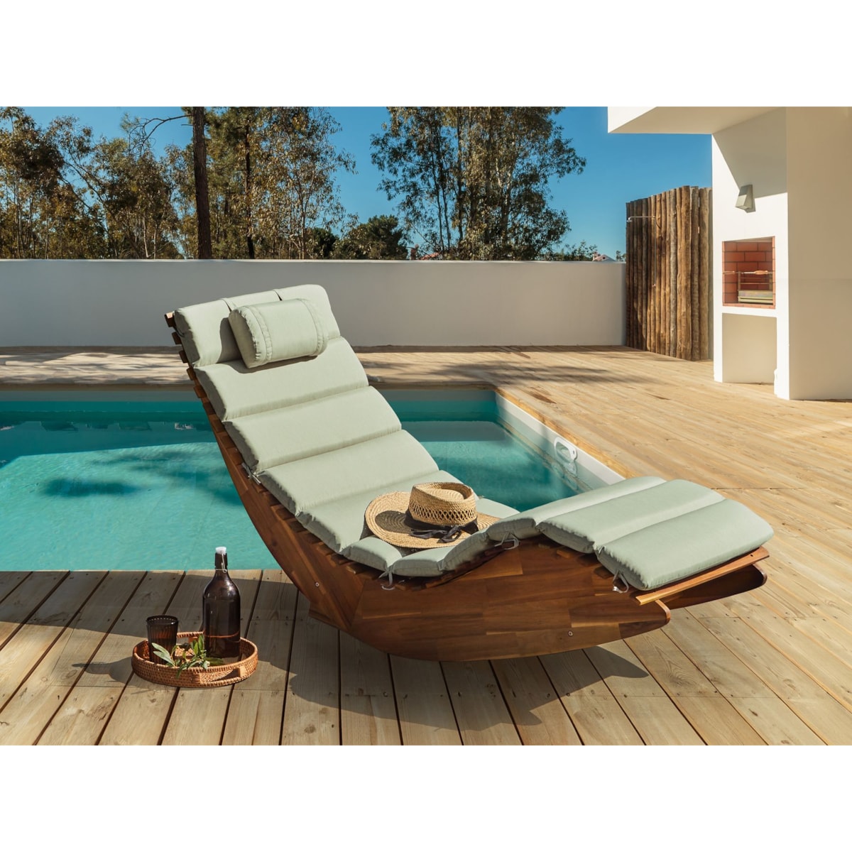 Leżak ogrodowy z poduszką BRESCIA PREMIUM Drewno akacjowe Jasnozielony