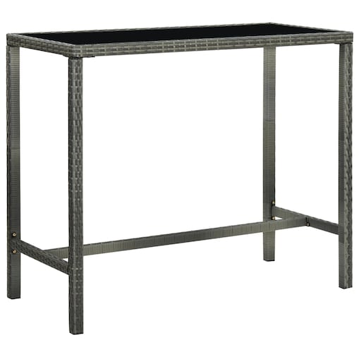 vidaXL Ogrodowy stolik barowy, szary 130x60x110 cm, polirattan i szkło