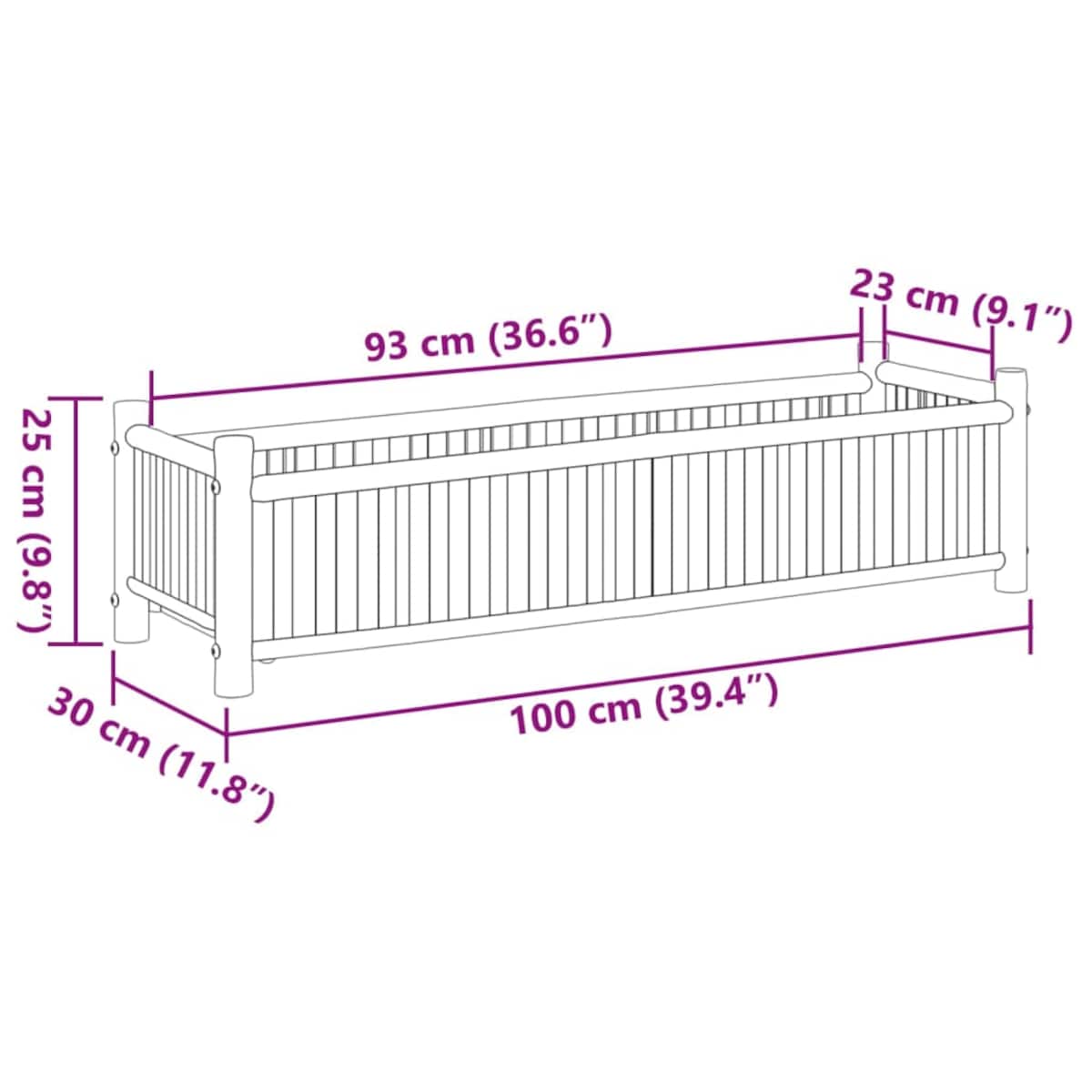vidaXL Donica, 100x30x25 cm, bambusowa