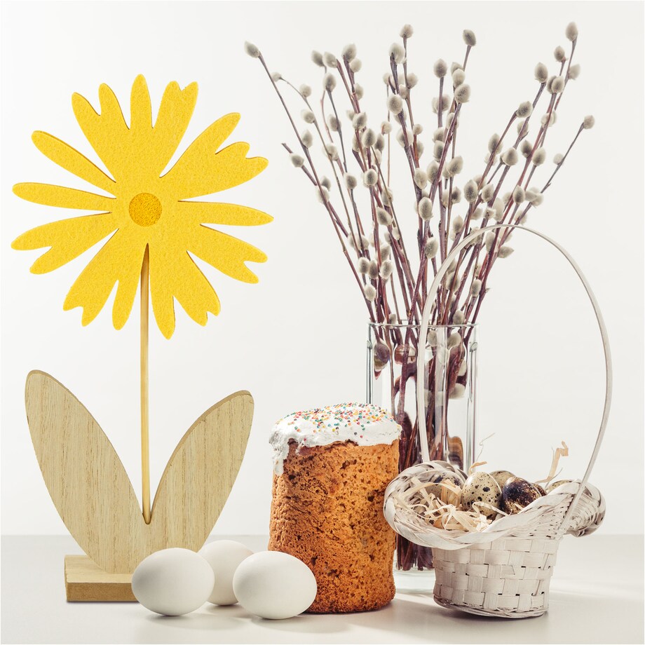 Kwiatek Drewniany 32 Cm Dekoracja Ozdoba Wielkanocna Na Stół Stokrotka Żółty
