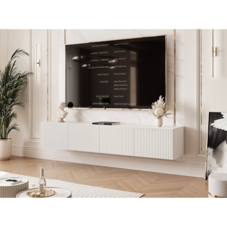 Szafka RTV wisząca BIAŁA ANGEL ryflowana 200 cm z oświetleniem LED